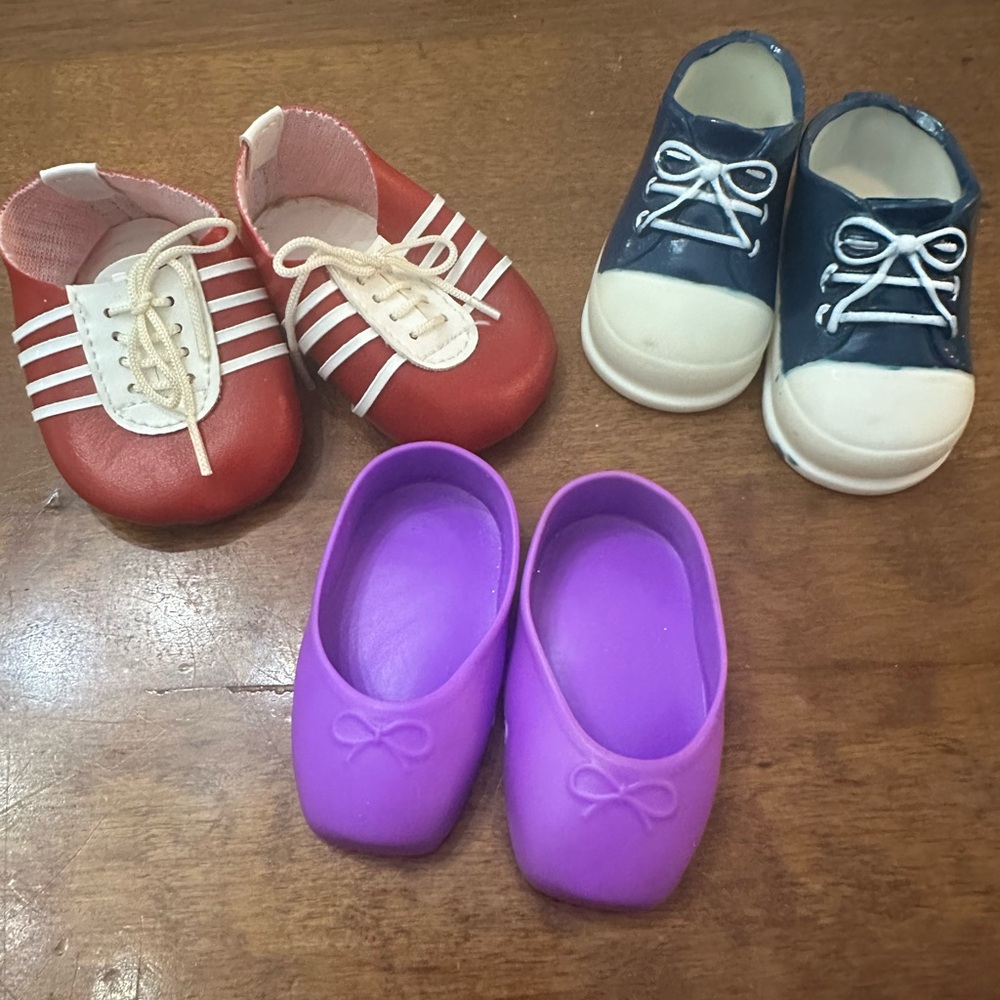 doll blue high-top sneaker with white laces, red tennis shoes& purple slip ons - Picture 2 of 6